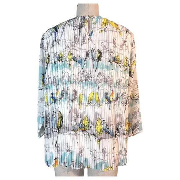 Womens English Laundry Blouse Top Bird Print Knife Pleats 3/4 Sleeve Size? Shirt - Picture 7 of 10